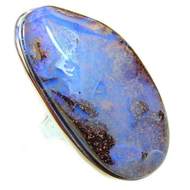 Incredible Australian Boulder Opal .925 Sterling Silver handcrafted ring size 4 1/2