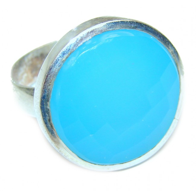 Blue Chalcedony Agate .925 Sterling Silver handcrafted Ring s. 10 1/2