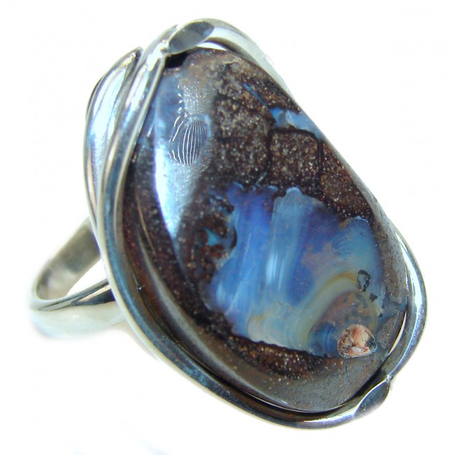 Incredible Australian Boulder Opal .925 Sterling Silver handcrafted ring size 7
