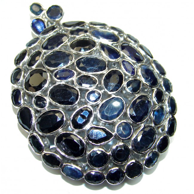 Large Beauty genuine Sapphire .925 Sterling Silver handmade Pendant - Brooch