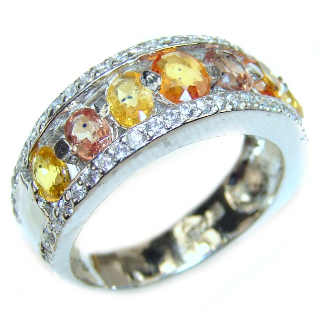 Rays of Joy Genuine multicolor Sapphire .925 Sterling Silver handcrafted Statement Ring size 8