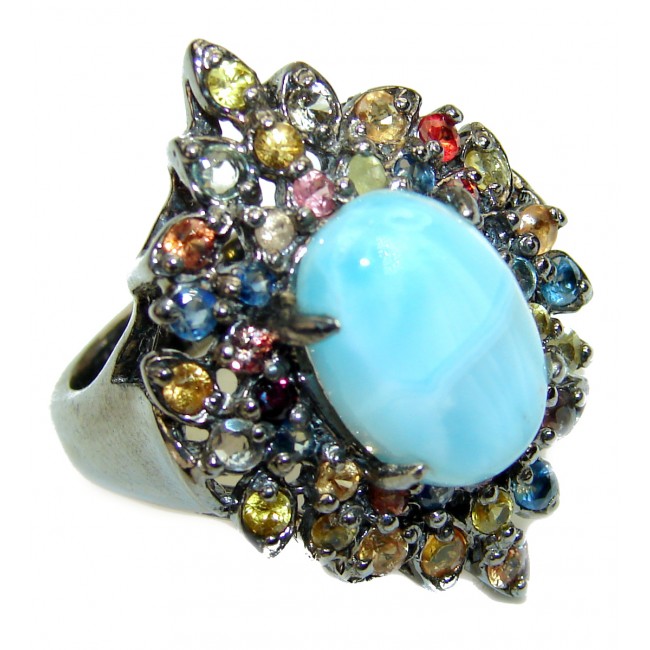 Natural Larimar Sapphire .925 Sterling Silver handcrafted Ring s. 8