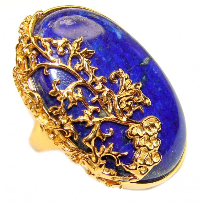 Huge Natural Lapis Lazuli 14K Gold over .925 Sterling Silver handcrafted ring size 7