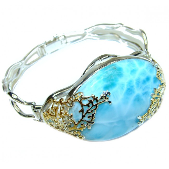 A Blue Melody Best quality Caribbean Larimar 2 tones .925 Sterling Silver handcrafted Bracelet