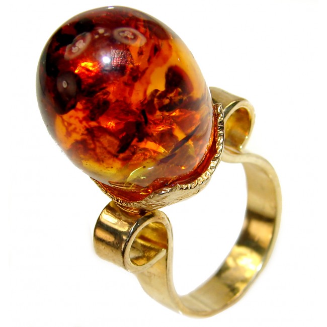 Best quality Butterscotch Baltic Amber 14K Gold over .925 Sterling Silver handmade Ring size 8 1/4