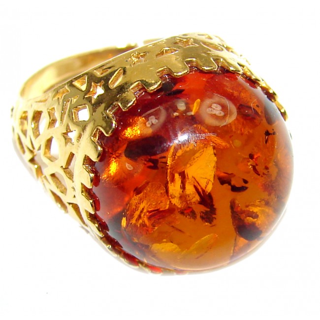 Natural Beauty Baltic Amber 14K Gold over .925 Sterling Silver ring s. 6 adjustable