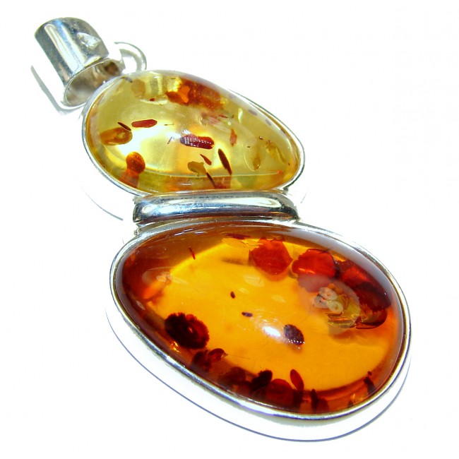 Two colors Genuine Polish Amber .925 Sterling Silver handmade pendant