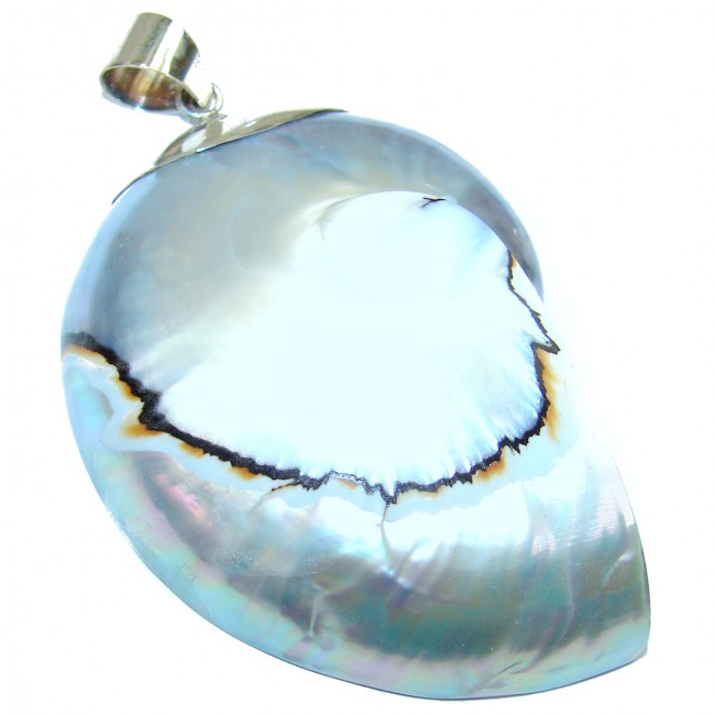 Giant 36.7 grams Ocean Rainbow Shell Abalone .925 Sterling Silver handmade Pendant