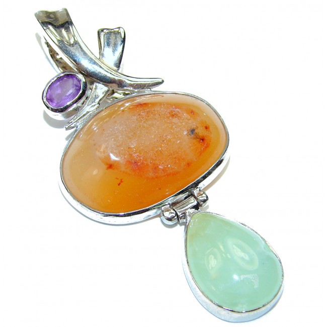 Orange Beauty Agate Druzy .925 Sterling Silver handcrafted Pendant
