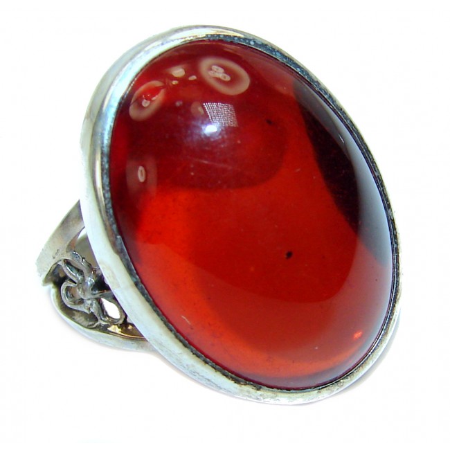 Excellent Cherry Amber .925 Sterling Silver handcrafted Ring s. 9 1/4