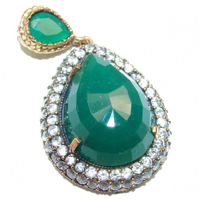 created Emerald .925 Sterling Silver handmade Statement pendant
