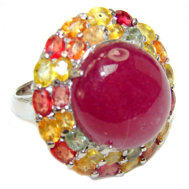 Falling inLove Red Ruby Sapphire .925 Sterling Silver handmade Cocktail Ring s. 6 1/4