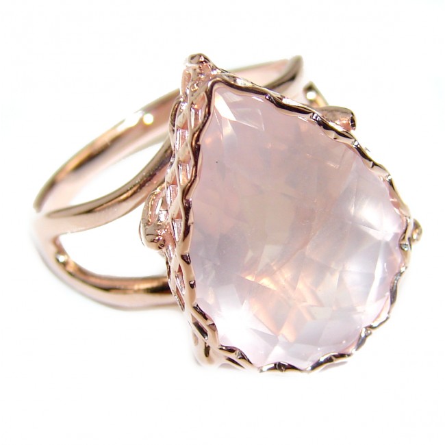 Authentic Rose Quartz 18K Rose Quartz over .925 Sterling Silver brilliantly handcrafted ring s. 8 1/4