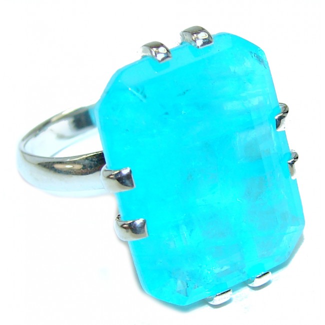 45.2 carat Emerald Cut Paraiba Tourmaline .925 Sterling Silver handcrafted Statement Ring size 6