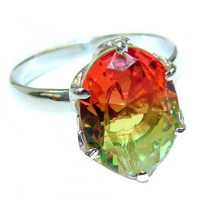 9.5ctw Watermelon Tourmaline .925 Sterling Silver handcrafted Ring size 7 1/4