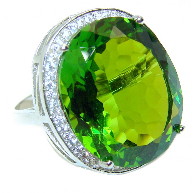 Huge Precious Green Topaz .925 Sterling Silver Statement HUGE Ring s. 8 1/4