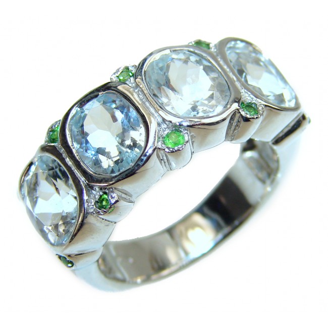 Natural Aquamarine .925 Sterling Silver handcrafted Ring s. 7