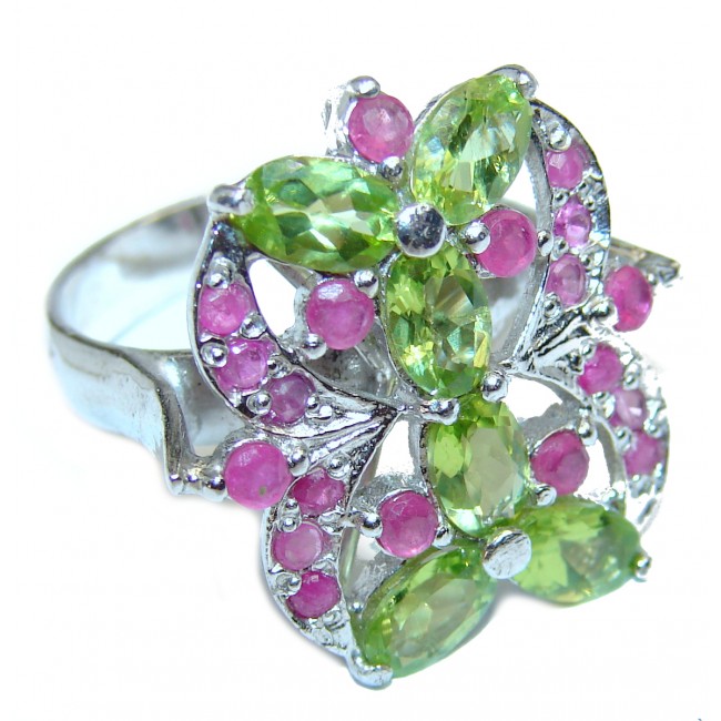 Spectacular Authentic genuine Peridot Ruby .925 Sterling Silver handcrafted Ring size 7 3/4