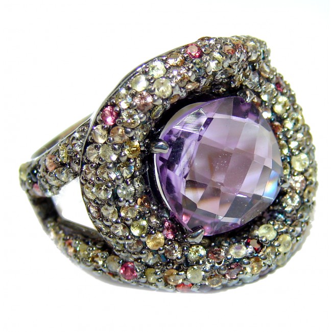 Purple Beauty Amethyst black rhodium over .925 Sterling Silver Ring size 9