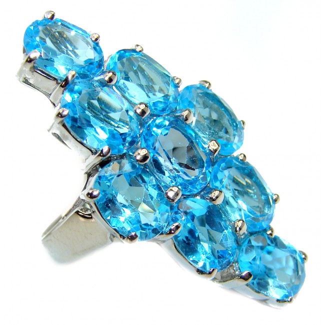 Royal Swiss Blue Topaz .925 Sterling Silver handmade Large Ring size 7