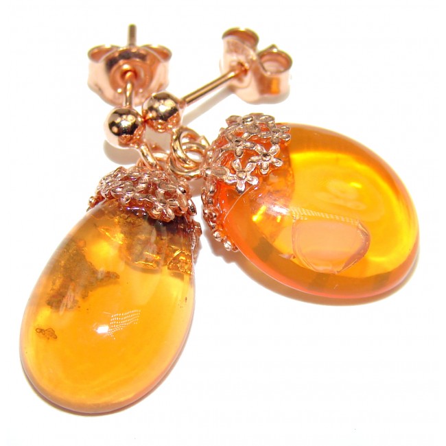 Dazzling natural Mexican Fire Opal 18K Gold over .925 Sterling Silver handcrafted earrings