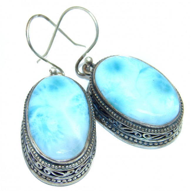 Bohemian Style Blue Larimar .925 Sterling Silver handmade Large earrings