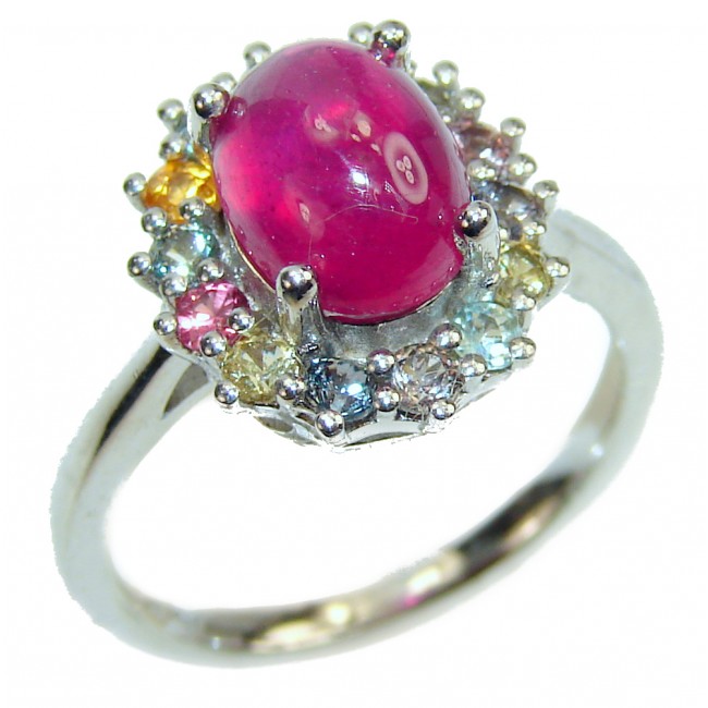 Falling in Love Red Ruby .925 Sterling Silver handmade Cocktail Ring s. 7 1/4