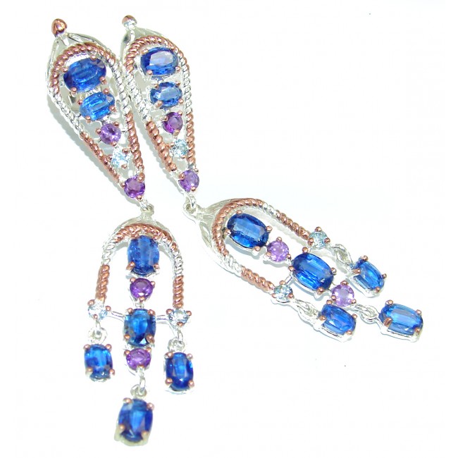 Long Best quality authentic African Kyanite .925 Sterling Silver handcrafted earrings