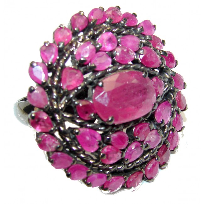 Royal quality unique Ruby black rhodium over .925 Sterling Silver handcrafted Ring size 8