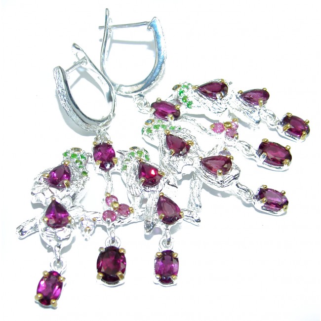 Two Birds Authentic Garnet .925 Sterling Silver handcrafted HUGE earrings
