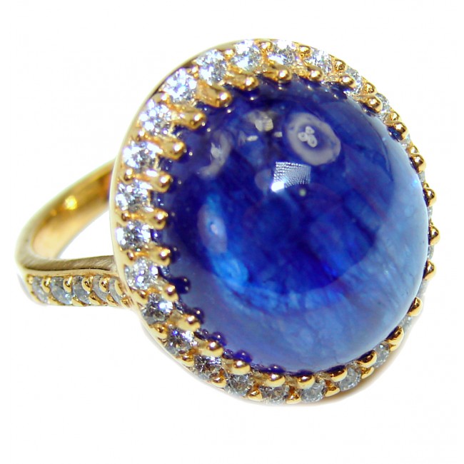 Genuine 21.8ct Sapphire 18K Gold over .925 Sterling Silver handmade Cocktail Ring s. 6 1/2