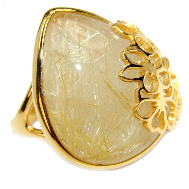 Best quality Golden Rutilated Quartz 18K Gold over .925 Sterling Silver handcrafted Ring Size 8