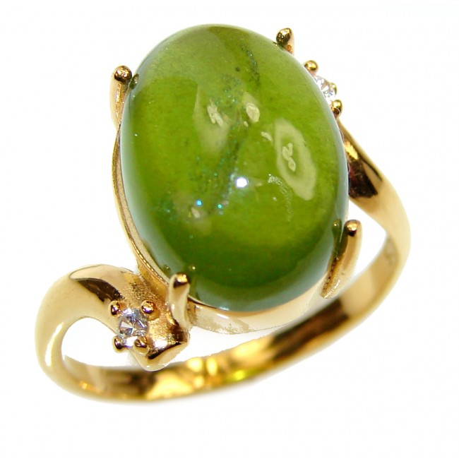Authentic 10.5ctw Green Tourmaline Yellow gold over .925 Sterling Silver brilliantly handcrafted ring s. 7