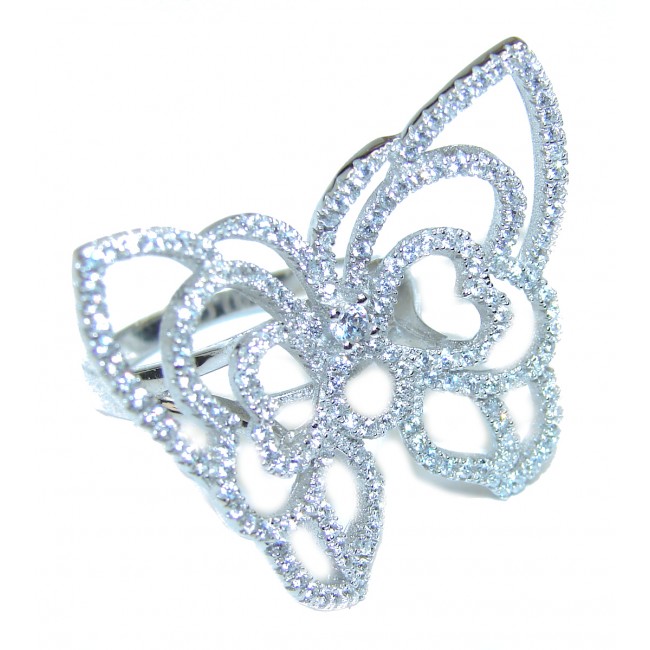 Classy White Topaz Butterfly .925 Sterling Silver handmade ring size 9 1/4