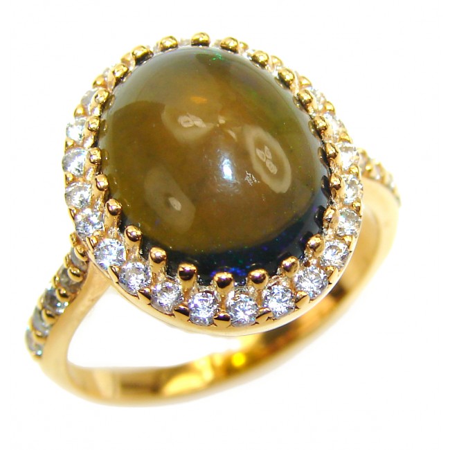 Vintage Design 15.6ctw Genuine Black Opal 18K Gold over .925 Sterling Silver handmade Ring size 6 1/2