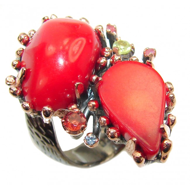 Natural Fossilized Coral .925 Sterling Silver handmade ring s. 7