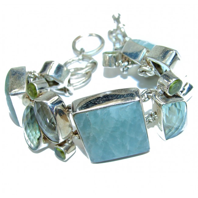 Luxury Genuine Aquamarine .925 Sterling Silver handmade Bracelet