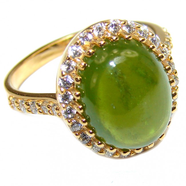 Natural Green Tourmaline 18K Gold over .925 Sterling Silver handmade ring s. 6 3/4