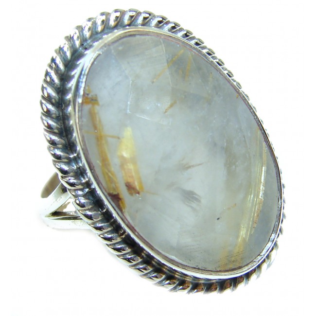 Best quality Golden Rutilated Quartz .925 Sterling Silver handcrafted Ring Size 9