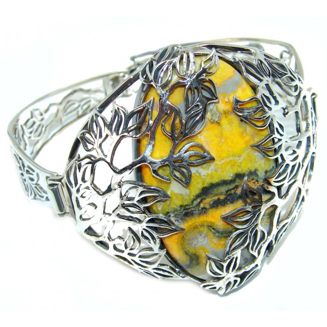 HUGE Genuine Volcanic Bumble Bee Jasper .925 Sterling Silver handcrafted Bracelet / Cuff