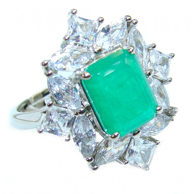 Spectacular 11.2 ctw Emerald White Topaz .925 Sterling Silver handmade Ring size 7 1/4