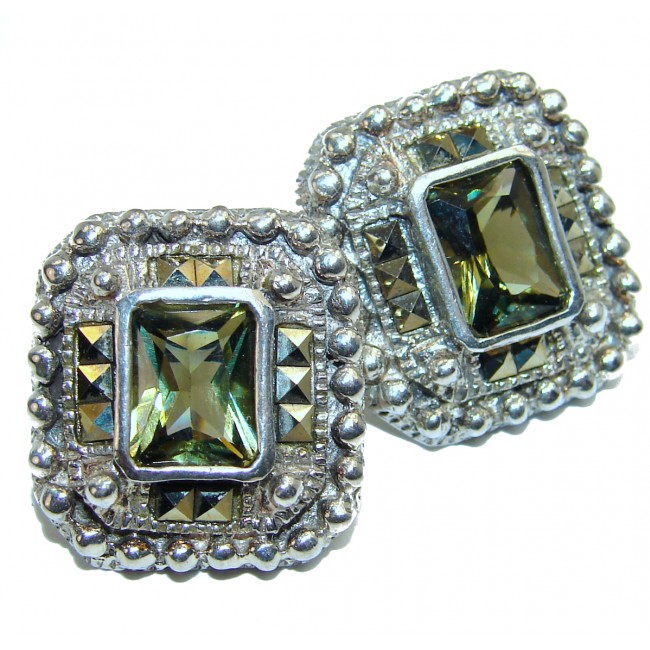 Classic Green Moldavite .925 Silver Sterling handmade earrings
