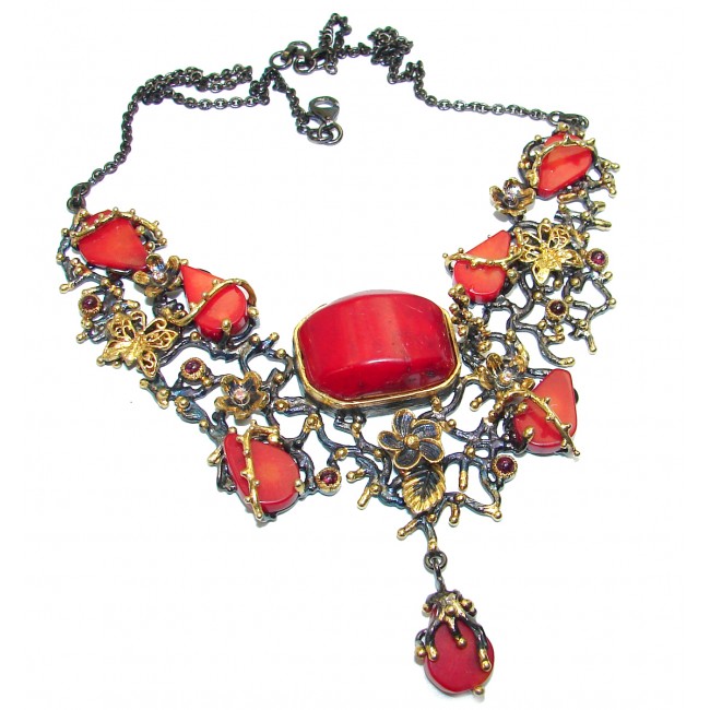 Genuine Fossilized Coral 14K Gold Rhodium over .925 Sterling Silver handmade necklace