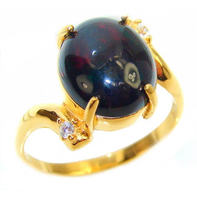 Vintage Design 4.2ctw Genuine Black Opal 14K Gold over .925 Sterling Silver handmade Ring size 7 1/2