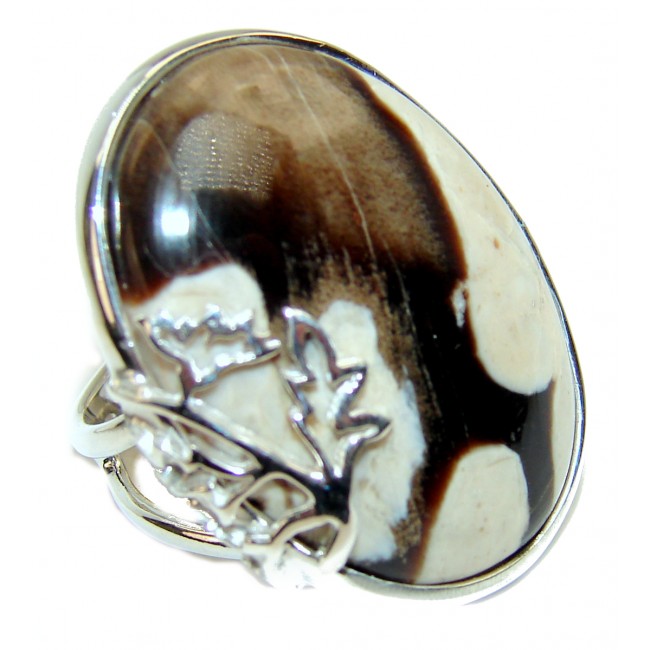 Exotic Petrified Palm Wood Sterling Silver Ring s. 7 adjustable