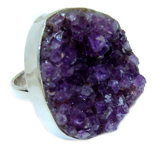 Big authentic Amethyst Cluster Sterling Silver Ring s. 8 adjustable