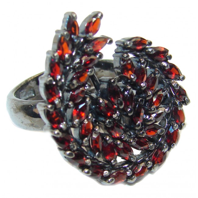 Large Authentic Garnet black rhodium over .925 Sterling Silver handmade Ring s. 8