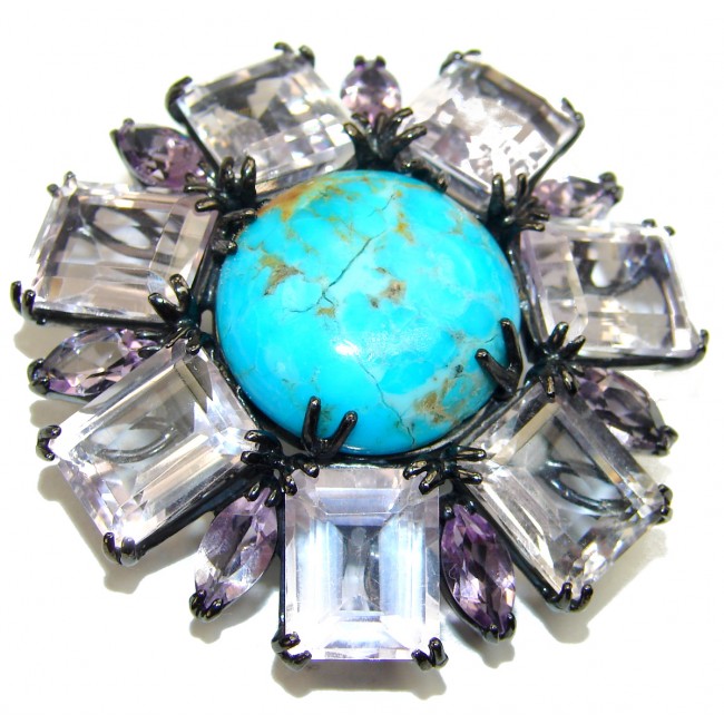 Spectacular Turquoise 18K Gold over .925 Sterling Silver handmade Pendant Brooch