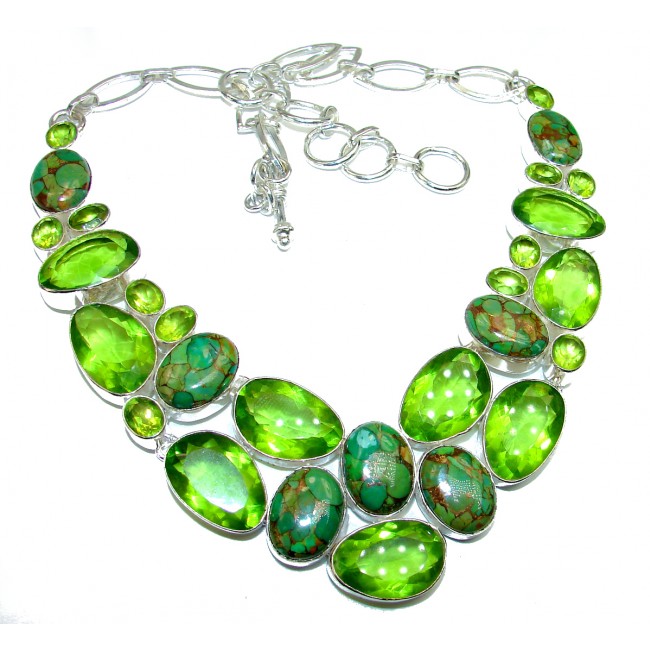 Green Copper Turquoise Quartz .925 Sterling Silver brilliantly handcrafted necklace