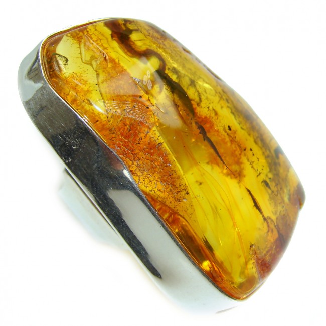 Large Sun best quality Baltic Amber .925 Sterling Silver handcrafted Huge Ring s. 7 adjustable